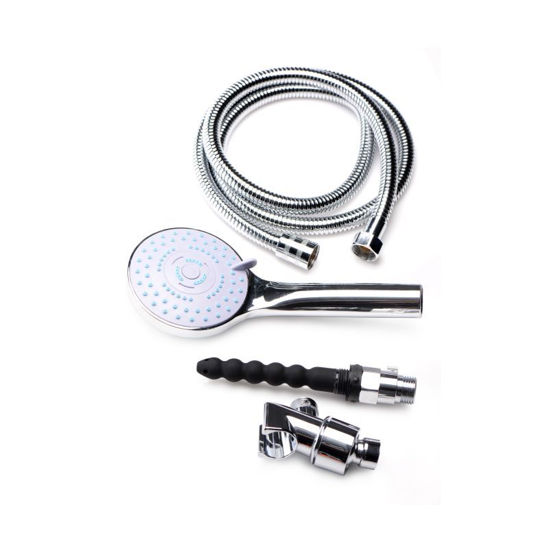 Discreet Shower Enema Set components including showerhead, hose, and enema attachment for easy cleaning.
