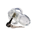 Clear Captor Chastity Cage Small with keys, designed for comfort and visibility, ideal for bondage play.