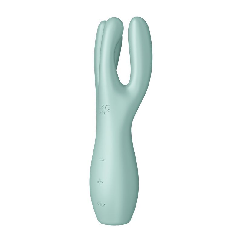 Satisfyer Threesome 3 lay-on vibrator for clitoral stimulation in mint color, featuring flexible arms and adjustable motors.