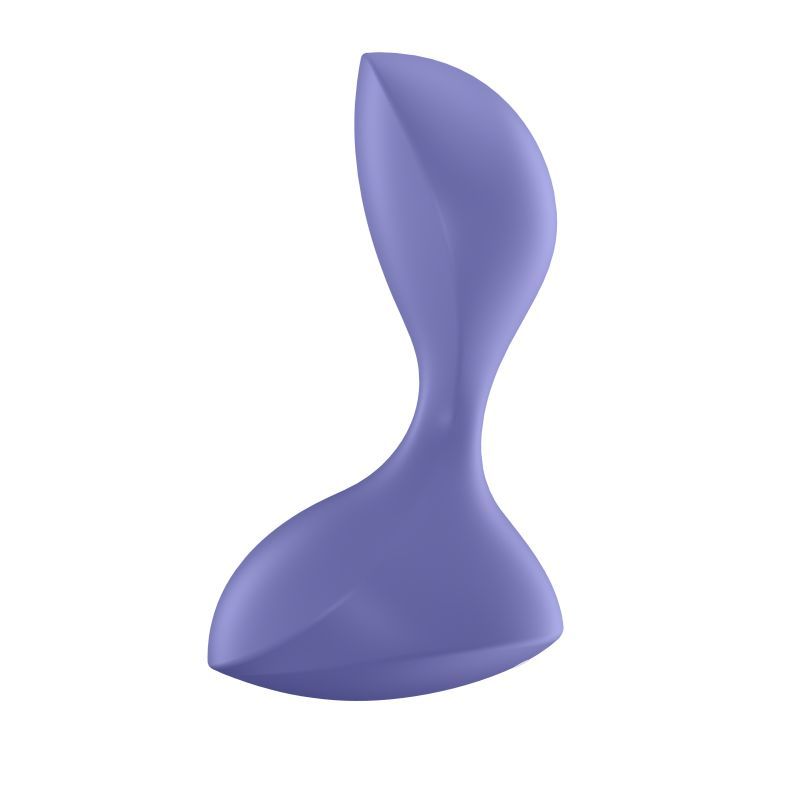 Satisfyer Sweet Seal vibrating anal plug lilac with a flattened, oval shape for added comfort and stimulation.