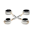 Kink In the Dark Glowing Hog Tie Set Fluro Green featuring four adjustable cuffs and elegant golden hardware.