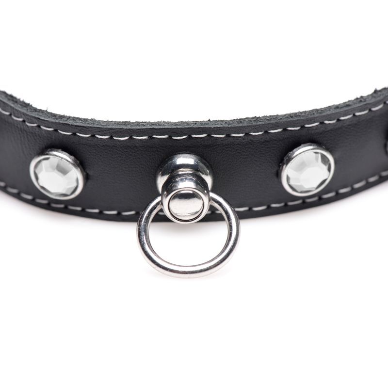 Bling Vixen Leather Choker w Clear Rhinestones featuring rhinestones and O-Ring detail for accessories.