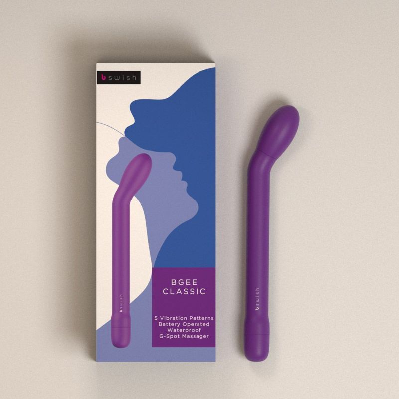 Bgee Classic Purple G-spot magic wand with angled tip, 5 vibration patterns, waterproof and satin-touch.