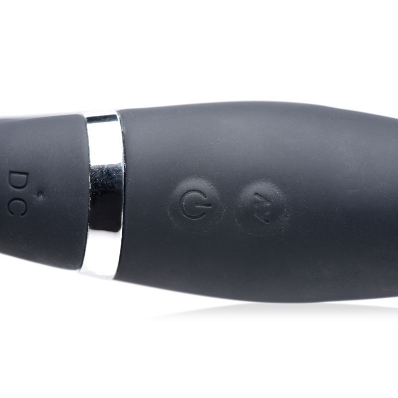 Mighty Rider 10X Strapless Strap-On Black w Remote close-up view of control buttons and sleek design.