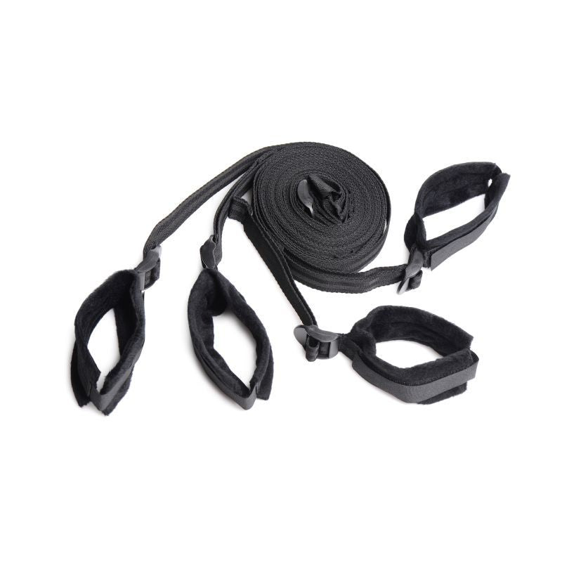 Bed Restraint Bondage Kit Black featuring soft, adjustable straps for BDSM play and intimate essentials for her.