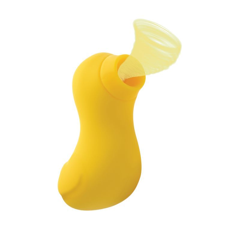 Sucky Ducky Silicone Clitoral Stimulator in yellow, featuring a clit sucking tip for pleasure. Ideal suction clitoral stimulator.