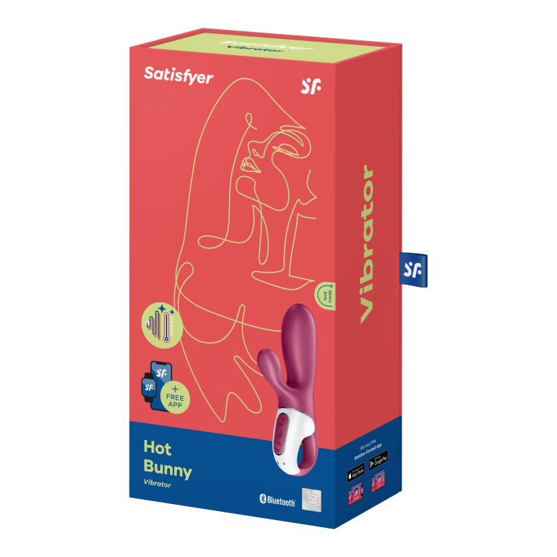 Satisfyer Hot Bunny Connect App warming vibrator packaging with features highlighted, ideal for app-controlled warming vibrator experience.