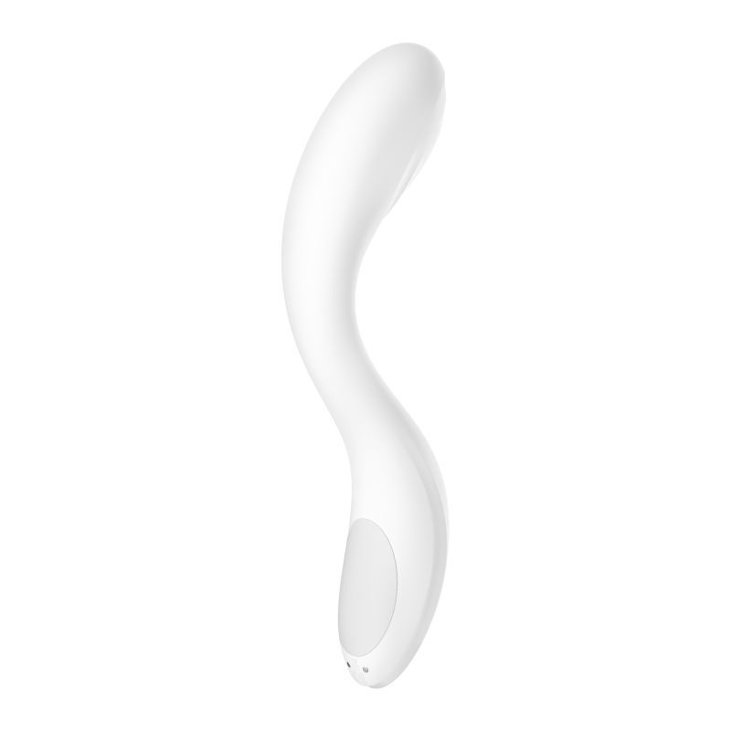 G-spot vibrator with rolling ball in sleek white design, featuring ergonomic curves for stimulation.