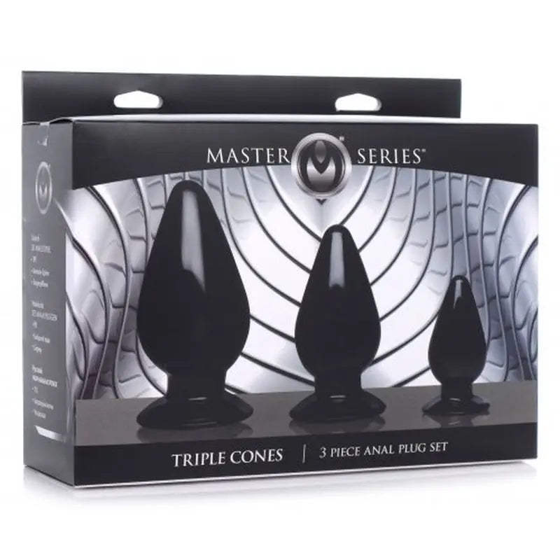 Triple Cones 3 Pc Anal Plug Set Black Master Series Discreet Intimate Essentials.