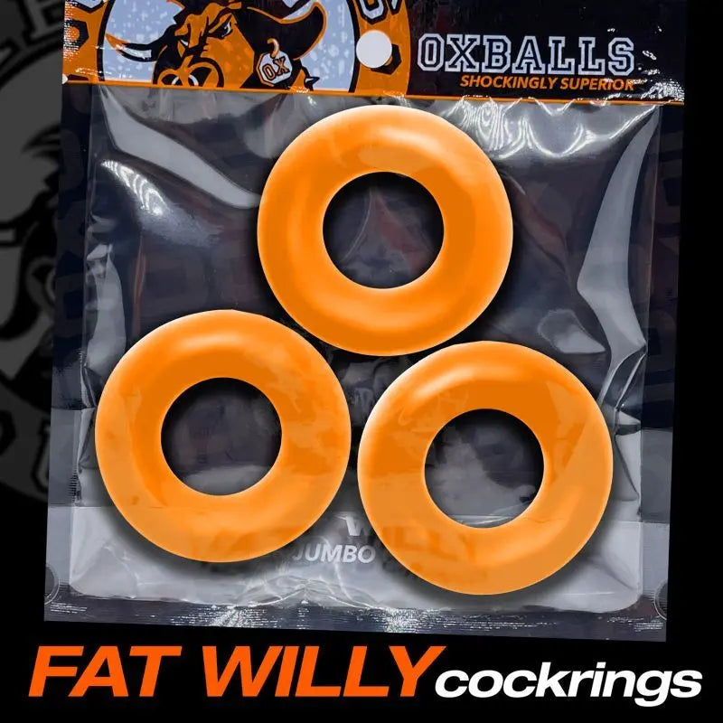 Fat Willy 3 Pc Jumbo Cockrings Orange OxBalls Discreet Intimate Essentials.
