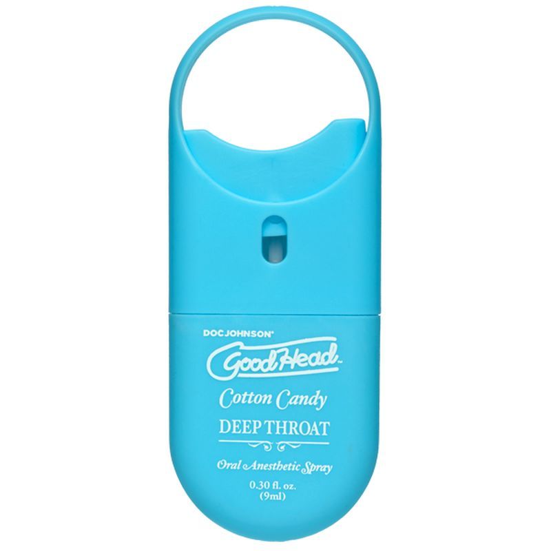 GoodHead To-Go Deep Throat Spray Cotton Candy 9ml - Oral anesthetic spray in a blue bottle for intimate use.