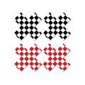 Four checkerboard X pasties from the peekaboos pasties collection in black and red designs.
