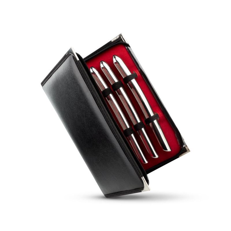 stainless steel dilator set displayed in a sleek black case with red interior, featuring four dilators.