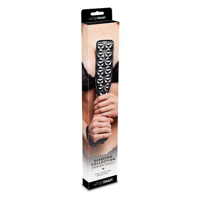 Whip Smart Diamond Paddle Black; a stunning diamond textured paddle for playful pleasure.