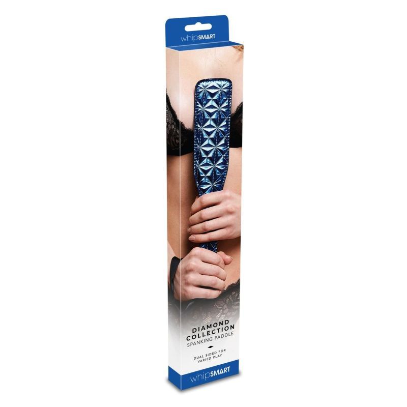 Whip Smart Diamond Paddle Blue, a stunning diamond paddle for submissives, perfect for unique sensations and pleasure.