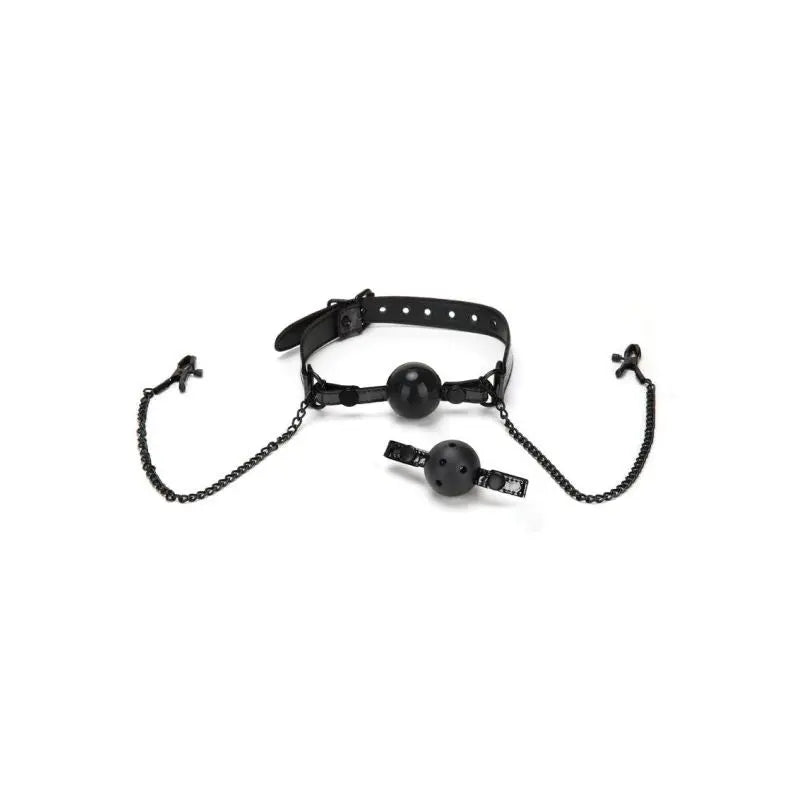 Whip Smart Diamond Ball Gag w Nipple Clips Black Whipsmart Discreet Intimate Essentials.