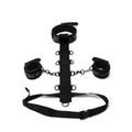Whip Smart Diamond Body Restraint 3 Pc Set Black featuring padded cuffs and choker strap for ultimate restraint.