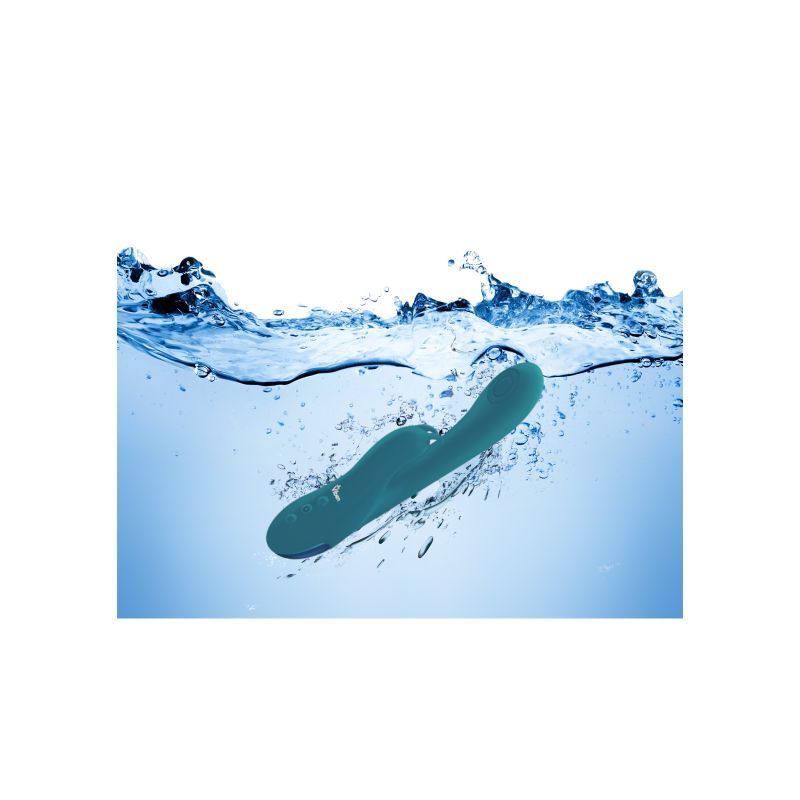 Viben Razzle Rechargeable Thumping Rabbit Ocean submerged in water, showcasing its waterproof design for intimate essentials.