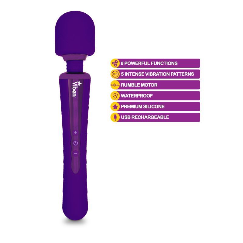 Viben Obsession rechargeable wand massager features 8 powerful functions and is made of premium silicone.