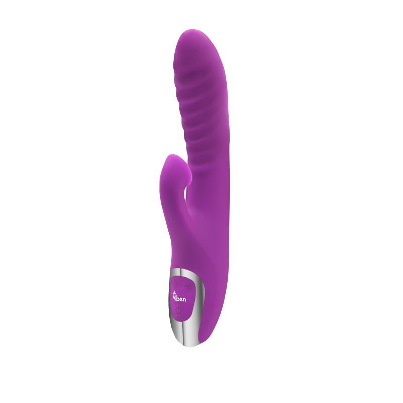 Viben Frenzy suction rabbit vibe in berry color with pleasure ridges and dual motors for enhanced sensual experience.
