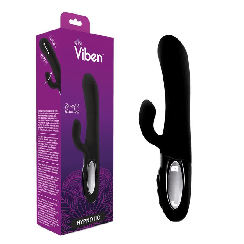 Viben Hypnotic thrusting rabbit vibrator packaging with powerful thrusting design and silicone material.