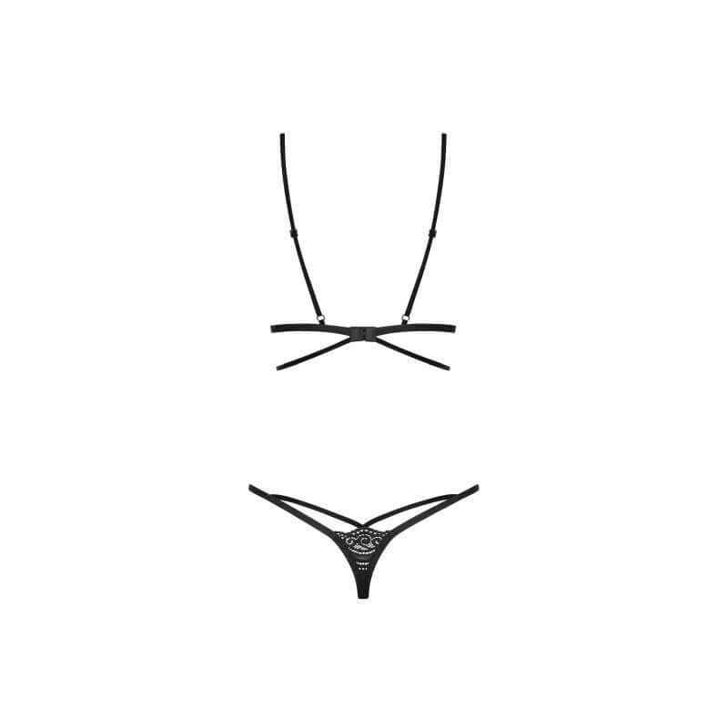 sexy black lingerie set featuring delicate lace and classic straps for a sensual look.