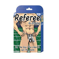 Referee Novelty G-String packaging featuring a male model with a whistle and elastic waistband.
