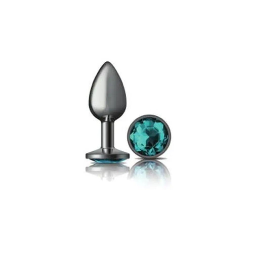 Cheeky Charms Gunmetal Round Butt Plug w Teal Jewel Small Cheeky Charms Discreet Intimate Essentials.