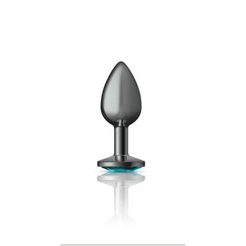 Cheeky Charms Gunmetal Round Butt Plug w Teal Jewel Small Cheeky Charms Discreet Intimate Essentials.