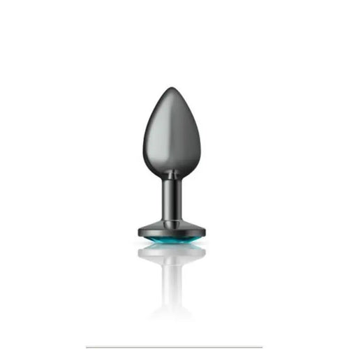 Cheeky Charms Gunmetal Round Butt Plug w Teal Jewel Small Cheeky Charms Discreet Intimate Essentials.