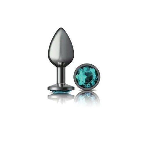 Cheeky Charms Gunmetal Round Butt Plug w Teal Jewel Medium Cheeky Charms Discreet Intimate Essentials.
