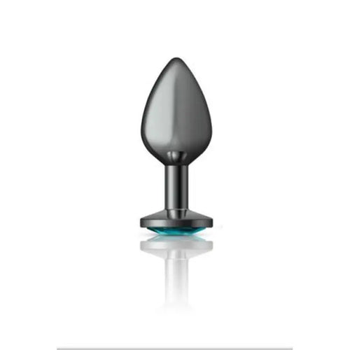 Cheeky Charms Gunmetal Round Butt Plug w Teal Jewel Medium Cheeky Charms Discreet Intimate Essentials.