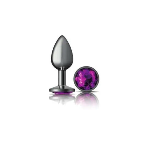Cheeky Charms Gunmetal Round Butt Plug w Purple Jewel Small Cheeky Charms Discreet Intimate Essentials.
