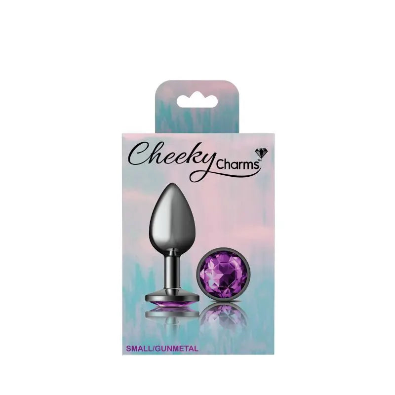 Cheeky Charms Gunmetal Round Butt Plug w Purple Jewel Small Cheeky Charms Discreet Intimate Essentials.
