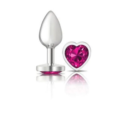 Cheeky Charms Silver Metal  Butt Plug w Heart Pink Jewel Small Cheeky Charms Discreet Intimate Essentials.