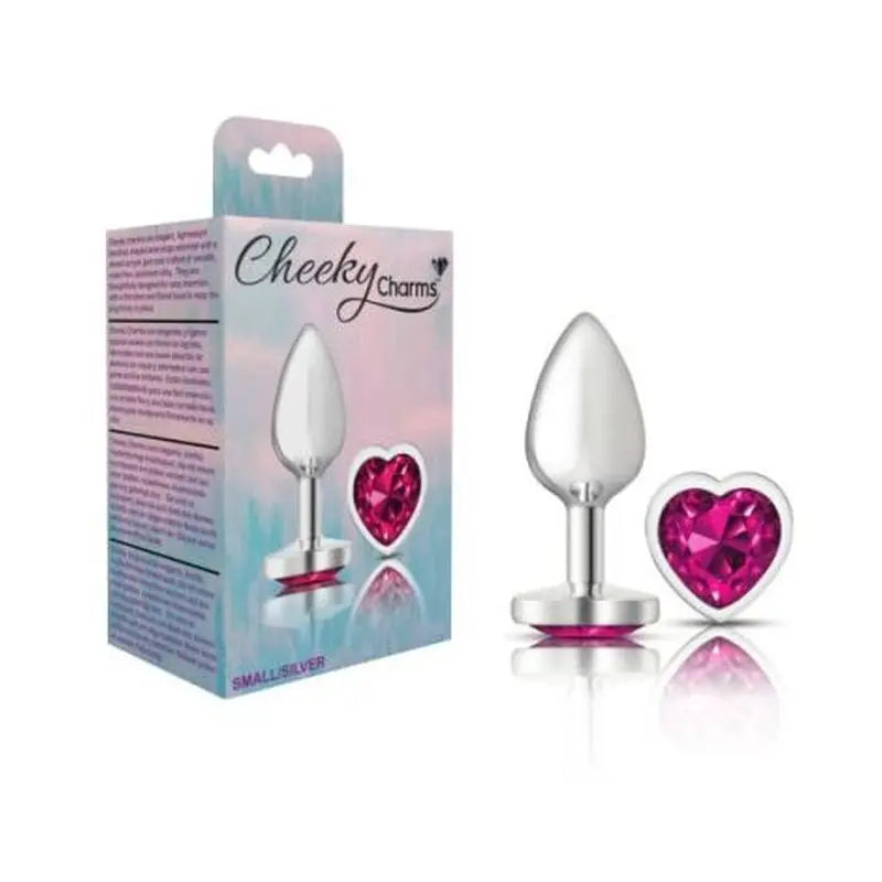 Cheeky Charms Silver Metal  Butt Plug w Heart Pink Jewel Small Cheeky Charms Discreet Intimate Essentials.