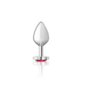 Cheeky Charms silver heart jewel butt plug with pink acrylic gem, lightweight, elegant design for comfortable use.