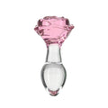 Luxurious glass anal plug with a tapered stem and pink rose design, made of Borosilicate glass for optimal pleasure.