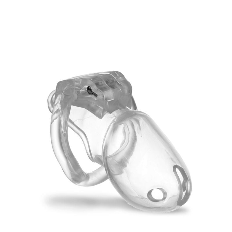 Brutus Stealth chastity cage clear product image showing durable polycarbonate design and adjustable size for comfort.