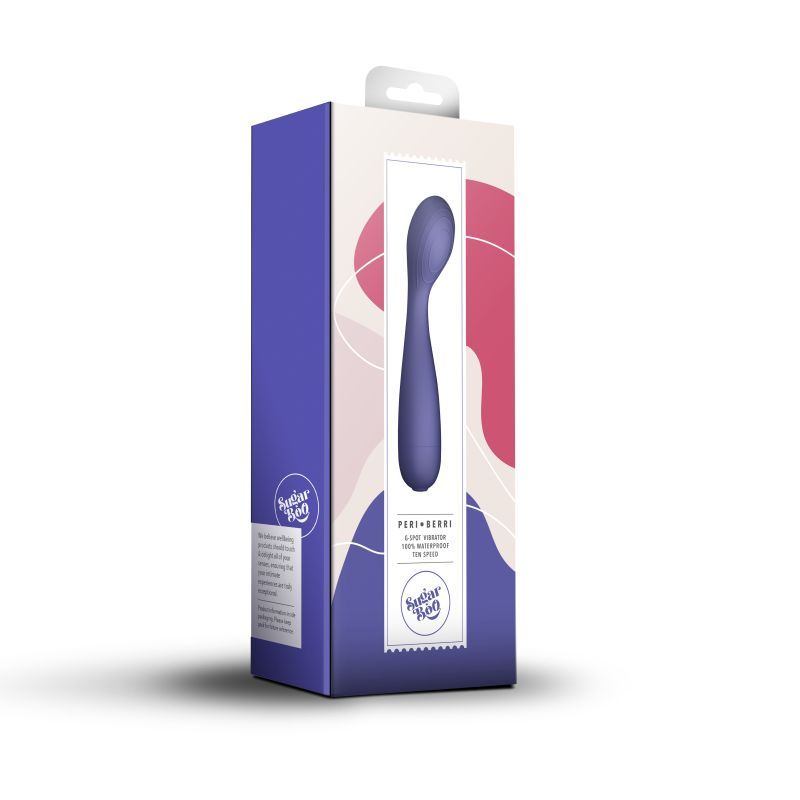 SugarBoo Peri Berri Wand Vibe packaging, a G spot vibrator, featuring a discreet design and waterproof silicone.