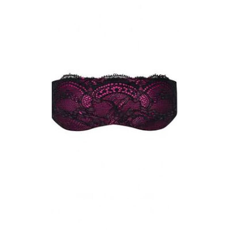 Feminine silk eye mask in delicate magenta lace with a sleek design for elegant style and comfort.