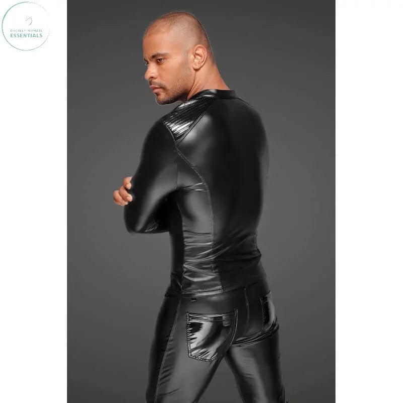 Affordable quality Power Wetlook Mens Jacket w Pleated PVC Epaulets  from Noir by Discreet Intimate Essentials with Discreet Delivery 
