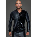 Powerwetlook PVC Long Sleeved Shirt w Button Placket on display, featuring a stylish black design and long sleeves.