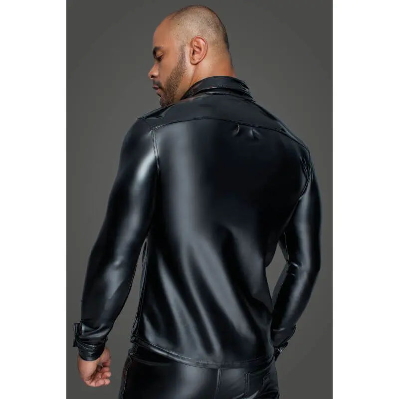 Powerwetlook PVC Long Sleeved Shirt w Button Placket Noir Discreet Intimate Essentials.