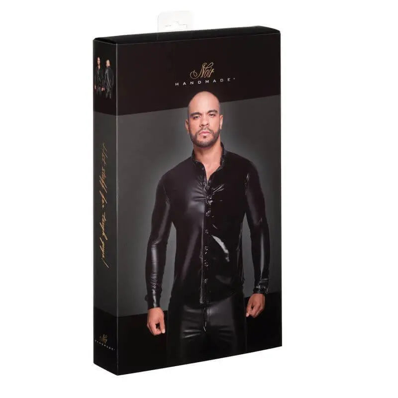 Powerwetlook PVC Long Sleeved Shirt w Button Placket Noir Discreet Intimate Essentials.