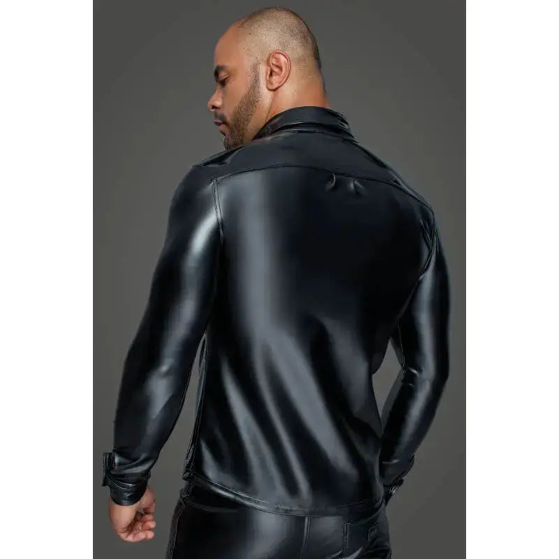 Powerwetlook PVC Long Sleeved Shirt w Button Placket Noir Discreet Intimate Essentials.