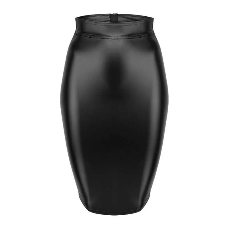 Power Wetlook Pencil Skirt w Long Zipper Noir Discreet Intimate Essentials.