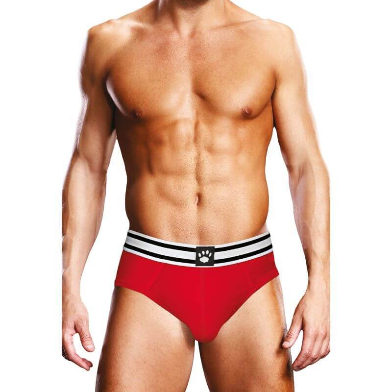Prowler Open Back Brief White/Red featuring a stylish red backless design with a two-tone waistband and classic logo.