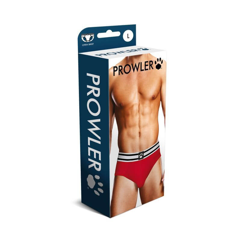 Prowler Open Back Brief White/Red packaging showcasing stylish backless briefs for men.