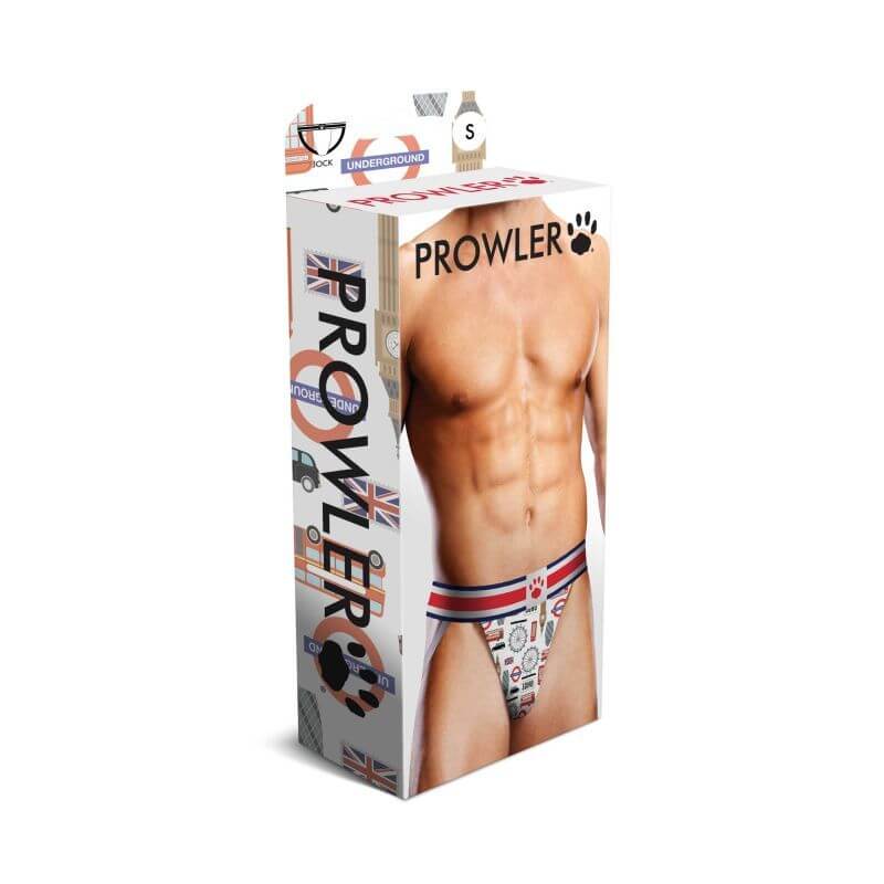 Prowler Soho jock strap packaging showcasing stylish design and featuring Prowler logo.